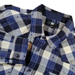 Frye Shirt Men XL Blue Buffalo Plaid Jacquard Flannel Heather Night Sky Cotton